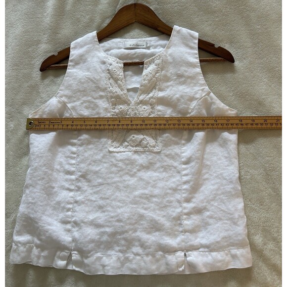Cut Loose Womens Shirt Small Linen Embroidered Boxy Crochet Split Neck - Picture 7 of 9